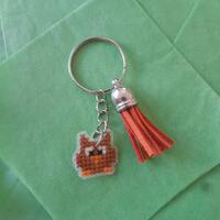 Cross Stitched Owl Keychain, Handmade Tassel Keyring