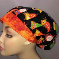 Bouffant Scrub Hat Halloween Owls Toggle adjustable surgical cap CRNA CNOR