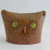 Owl,handmade stoneware with speckle glaze, green eyes, comes with a poem