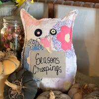 Seasons Creepings Vintage Quilt Pillow Owl Hand Embroidered Fall Halloween Vignette American Farmhou