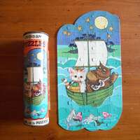 Vintage Retro Owl and the Pussycat Jigsaw Puzzle - Mod Groovy 1970's Owls Cat Mermaid Tube Canis