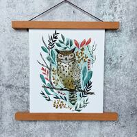 Flora Owl Print | Watercolor Art Print | Woodland Wall Art | Woodland Nursery Art | Watercolor Owl P