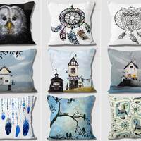 Owl Style Cushion Covers, Halloween Pillow Cases, Haunted House Pillow Cover, Wise Bird Pillow Shams