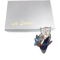 Lee Sands Owl Brooch, Signed with Original Box.