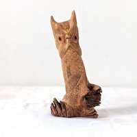 Owl Sculpture Wood, Vintage Hand Carved, Rustic Folk Art Figurine