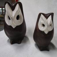 Vintage Brayton Ceramic Textured Crackled Owl Family Set of 2