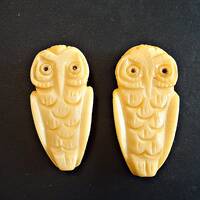 Carved Owl Bead, Carved Bone, Antiqued, 1.25" Tall