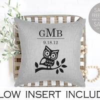 Owl Decor, Owl Nursery, Personalized OWL Linen Pillow, NEW BABY Gift Baptism Gift, Monogram and Birt