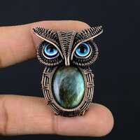Labradorite Owl Pendant Copper Wire Wrapped Pendant Gemstone Designer Handcrafted Copper Jewelry Gif