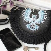 Night Owl Embroidered Shell Shoulder strap bag