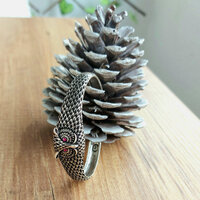 Handmade Sterling Silver Owl Cuff Bracelet with Zircon Stone