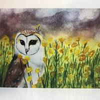 Greeting Card: Barn Owl in Meadow