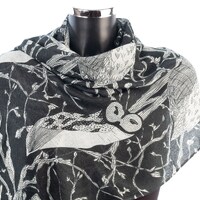 Scarf With Owls, Silver and Black Wrap, Scarves For Animal Lovers, Printed Scarf, Fair Trade Product
