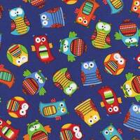 Hootenanny Organic Owls Toss Blue by Timeless Treasures 1/2 Yard 100% Designer Organic Cotton OC2147