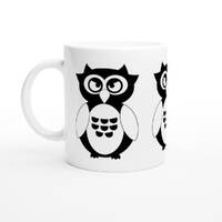 Black and white owl mug, Owl gift ideas, Owl coffee mug, Cute cartoon owl cup, Wise owl tea mug, Whi