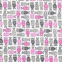 1/2 Yd Pink and Gray Owls on White Cotton Fabric Sold by the 1/2 Yard 18" x 43" Owls Measu