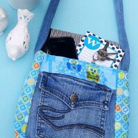 Blue Owls with Trees Upcycled Jean Purse Hobo Bag