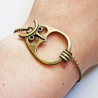 Big Owl Bracelet, Bracelet Owl, Owl Jewelry, bronze Owl Bracelet, Owl brass Bracelet, Owl Charm Brac