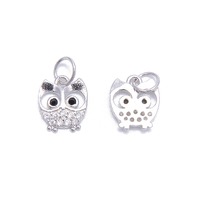 925 Sterling Silver Owl Shape Charm with Cubic Zirconia Size9x10mm 3 PCS Per Bag
