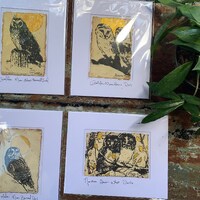 Golden Moon Barn Owl Set of 4 Painting & Print