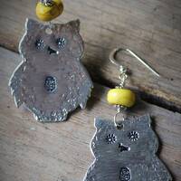 Hand Stamped & Textured Metal OWL Earrings