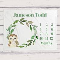 Personalize Baby Boy Owl Milestone Age Blanket Photo Prop, Woodland Owl Milestone Blanket, Baby Age 