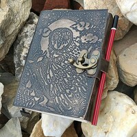 Embossed Owl Leather Diary: Antique Grimoire Sketchbook (5x7)