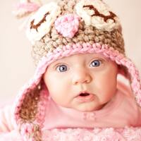 Owl Owlette Hat in beige and pink crochet-Sleeping Owl Earflaps Baby, Toddler Crochet Hat