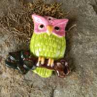 Pottery Owl    Hand sculpt ceramic  Pendant for necklace  , charm or Christmas ornament glazed green