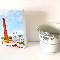 Bethany Beach Chief Little Owl Totem Pole print mounted on freestanding white wood block