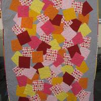 Confetti Patchwork Quilt: Orange & Pink Owls, Single Bed