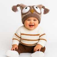 Baby Owl Hat: Wool Beanie, Newborn Photo Prop