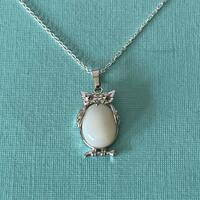 Owl necklace, 20" necklace, opal stone owl necklace, owl jewelry, owl pendant, bird necklace, s