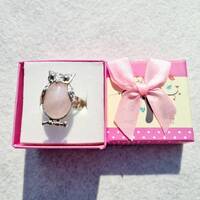 Healing Owl Rose Quartz Ring, self-love, love, heart chakra healing, size 8, 18mm, adjustable length