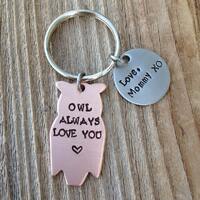 Owl always love you/ Personalized keychain/Gift for Sister/Gift for Brother/ Mothers Day Gift/Copper