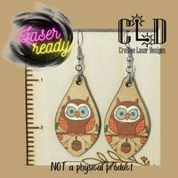 Cute whimsical owl dangle earrings laser ready file, GlowForge and Laser tested, Hanging Earrings, f