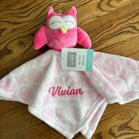 Personalized Pink Owl Baby Blanket | Plush Snuggle Security Lovey