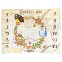 Owl Personalized Minky Baby Blanket, Monthly Milestone Blanket For Baby Girls, Owl Autumn Bedding Fo