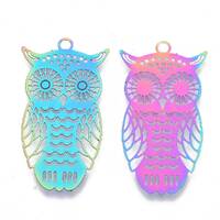 10 Rainbow Stainless Steel Owl Charms 36x20mm, Multi-colored