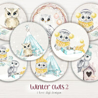 Magical woodland hand-painted owls junk journal cards, Digital collage with botanical details and ru