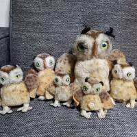 Vintage mohair Steiff Wittie Owl germany 8-5-4inc lot