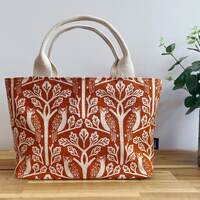 Owl and Oak Tree Project Bag / Lunch Bag - Screen Printed Fabric Bucket - Above and Beyond
