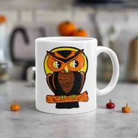 Retro Halloween Owl Mug, Vintage Ceramic Coffee Cup
