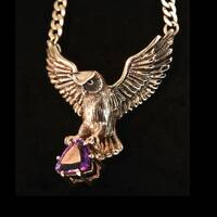 Large Owl Neckpiece with Trillion Amethyst - Solid 14K Gold - Bird of Prey