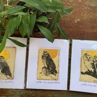 Golden Moon Barn Owl Set of 3 Painting & Print