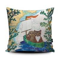 Owl and the Pussycat cushion pillow - coastal nautical themes sewn on old sea charts map Hannah Wisd