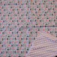 Owl baby blanket with pink and gray owls on white background with pink minky backing