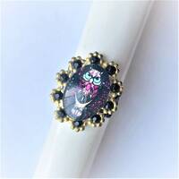 Black Owl Adjustable Ring, Smart Dark Night Smart Bird Ring, Brass Filigree Cute Owl Ring, Halloween