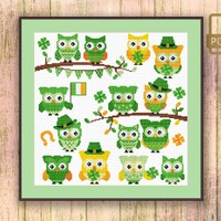St Patrick Owls Cross Stitch Pattern, St Patrick Cross Stitch Pattern, St Patrick’s Day Patter