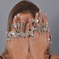 Silver Fish Ring, Owl Ring, Cat Ring, Bird Ring, Cow Ring, Snake Ring, Seahorse Ring, Horse Ring, Sc